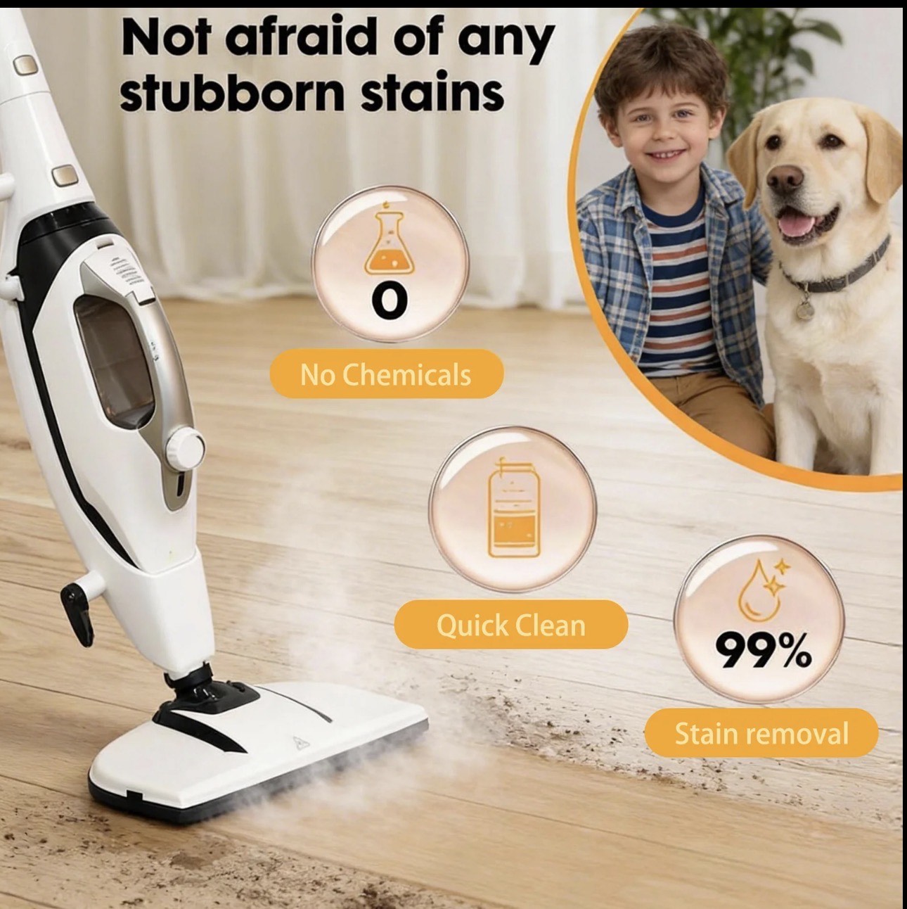 1550W Fast Heat Steam Mop with Detachable Handheld Steamer for Multi-Surface Home Cleaning